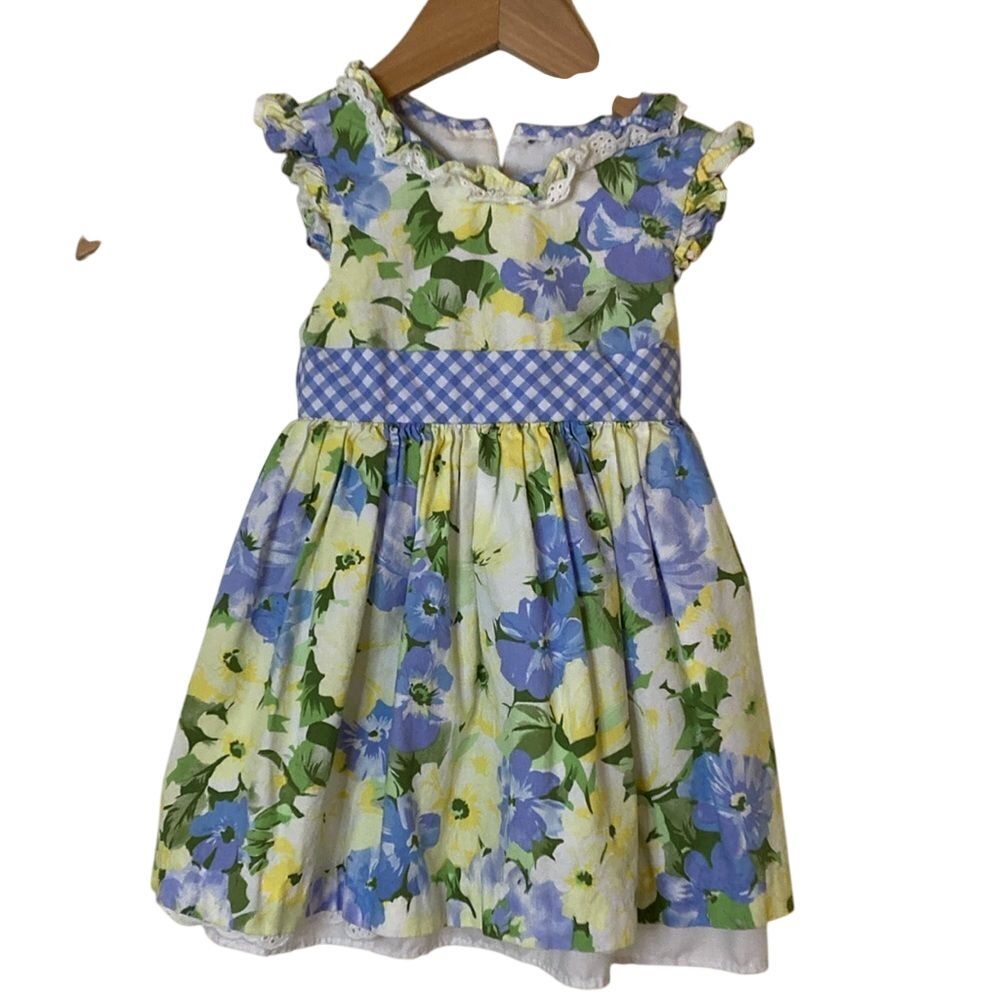 Laura Ashley Floral Cottagcore Baby Dress Size 24M Blue Yellow White Floral - Picture 1 of 9